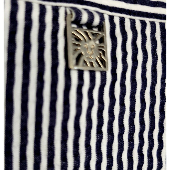 Anne Klein Skirt Womens 12 Navy White Striped Seersucker Cotton Blend Side Zip - Picture 4 of 14